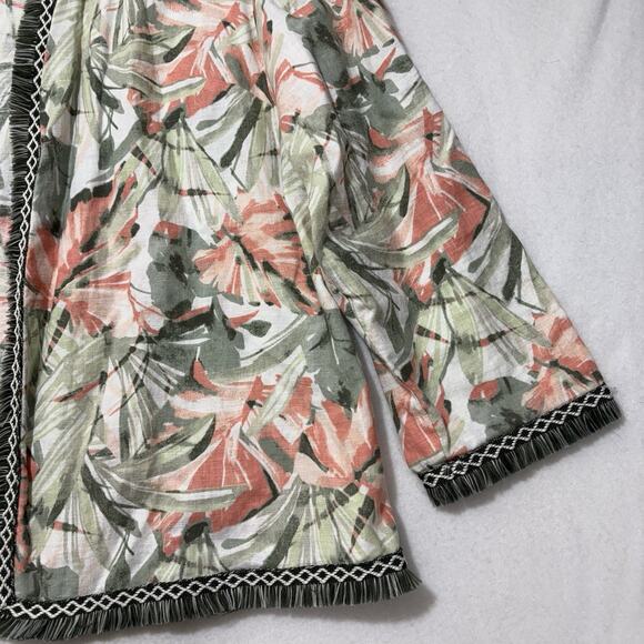 Chico's 2 (US Large) Open Front Fringe Cardigan Linen Blend Top Havana Floral - Picture 6 of 13